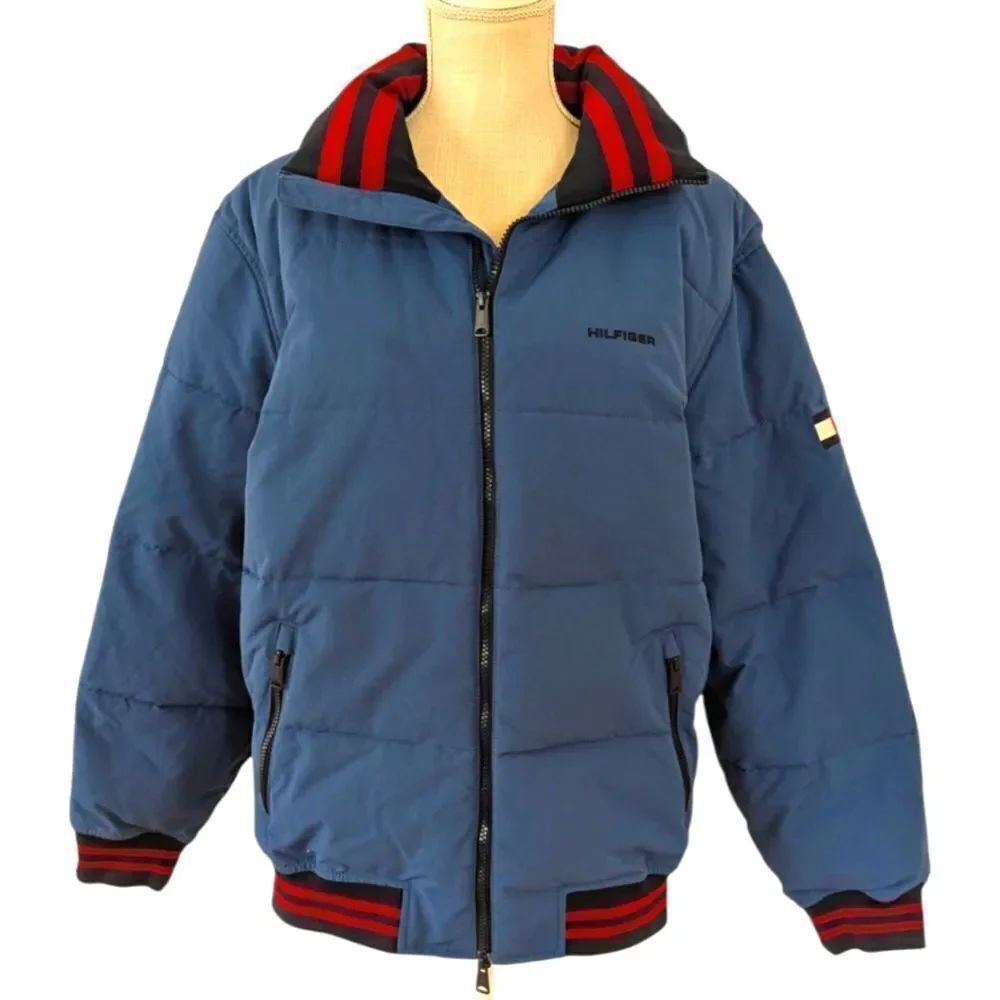 Tommy Hilfiger Men's M Colbalt Blue Primaloft Puffer Jacket Zip Up Waterproof